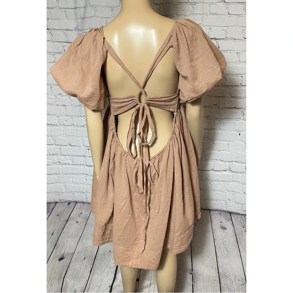 NWT New Free People Marina Mini Light Brown Cotton Dress Size M